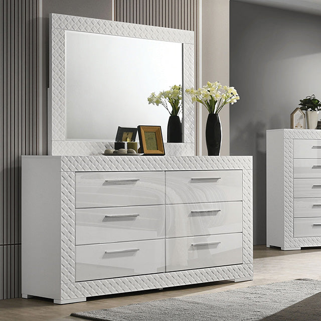 white dresser glossy Furniture of America Whitby White Dresser