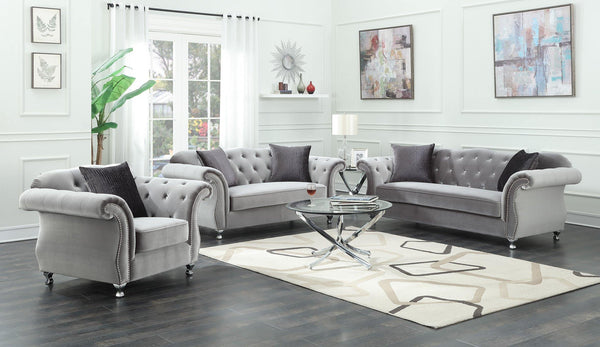 Frostine traditional silver loveseat 551162 Silver Loveseat1 By coaster - sofafair.com