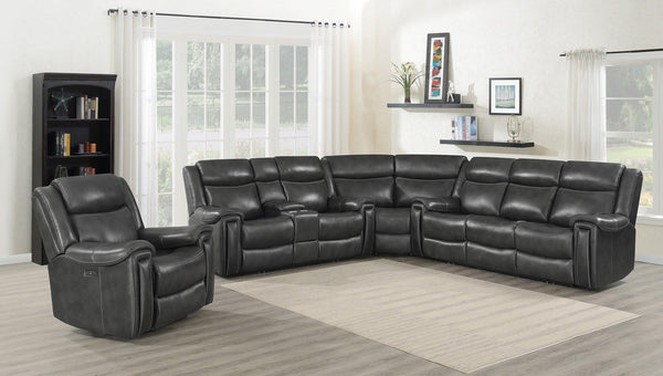 Wedge 609324 Hand-rubbed charcoal Contemporary leather power sectionals By coaster - sofafair.com