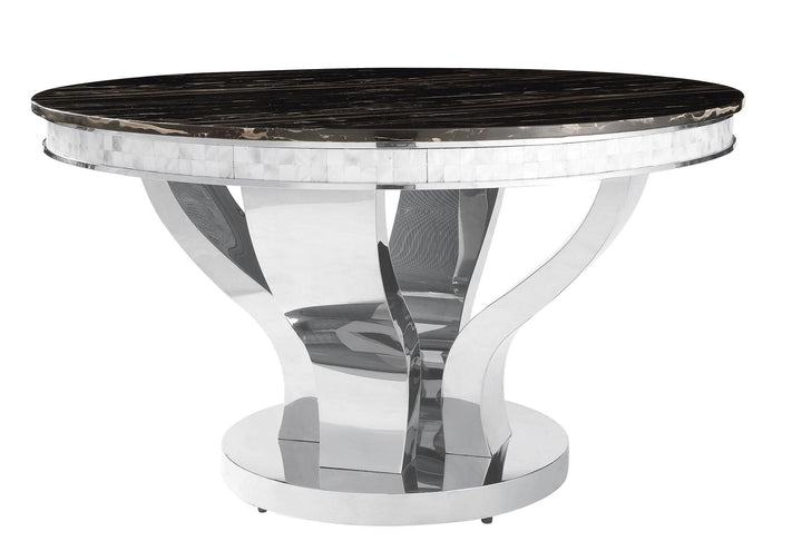 Anchorage hollywood glam silver dining table 107891 Chrome Dining Table1 By coaster - sofafair.com