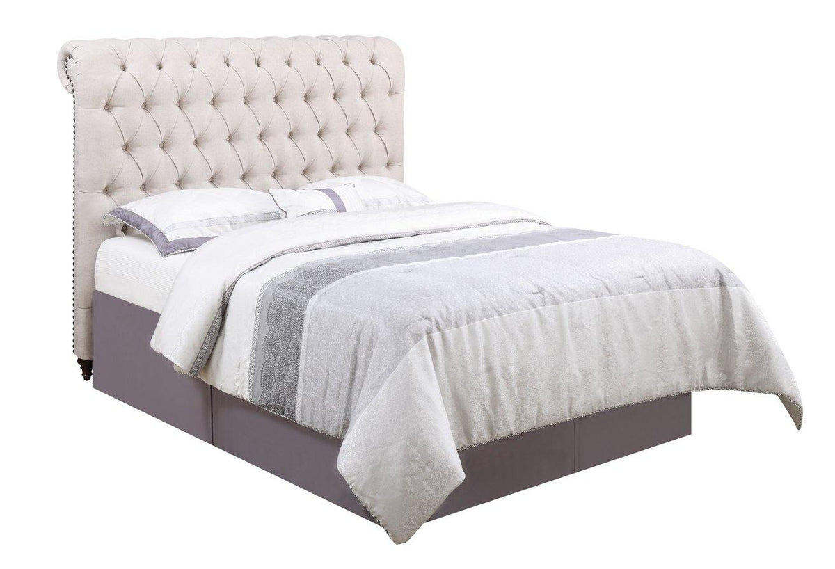 Devon Upholstered Bed 300525 Beige Traditional Queen Bed By Coaster