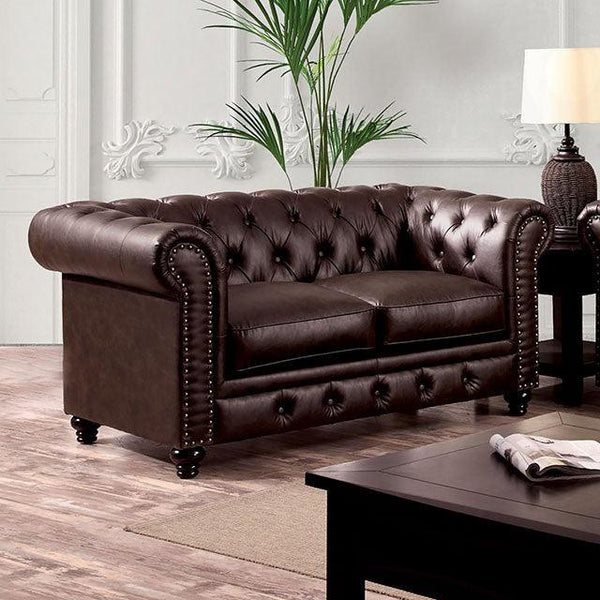 Stanford CM6269BR-LV Brown Transitional Love Seat By Furniture Of America - sofafair.com