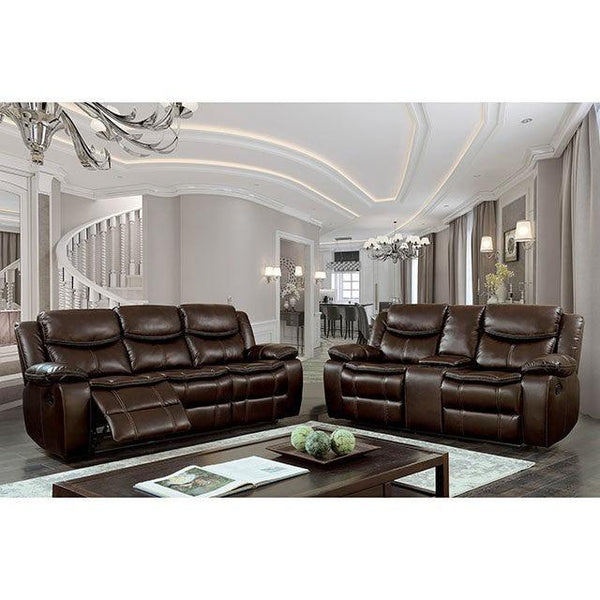 Pollux CM6981BR-LV-CT Brown Transitional Love Seat By Furniture Of America - sofafair.com