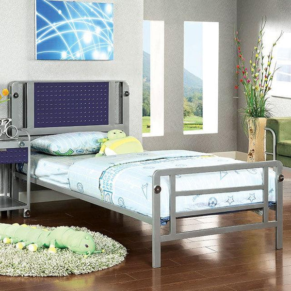 Prado CM7167F Silver/Dark Blue Contemporary Bed By Furniture Of America - sofafair.com