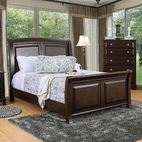 Litchville CM7383 Brown Cherry Transitional Bed By Furniture Of America - sofafair.com