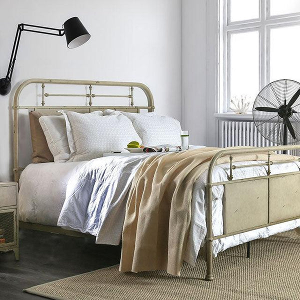 Haldus CM7502IV-CK Distressed Ivory Industrial Bed By Furniture Of America - sofafair.com