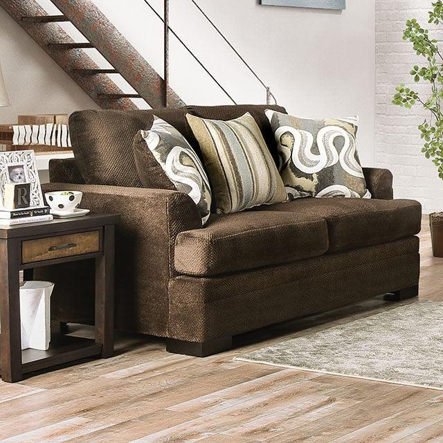Taliyah SM3081-LV Brown/Yellow Transitional Love Seat By Furniture Of America - sofafair.com