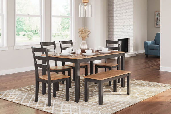 Gesthaven Dining Table with 4 Chairs and Bench (Set of 6) D396-325 Brown/Beige Casual Casual Tables