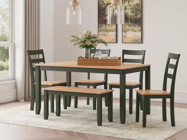 Gesthaven Dining Table with 4 Chairs and Bench (Set of 6) D401-325 Brown/Beige Casual Casual Tables