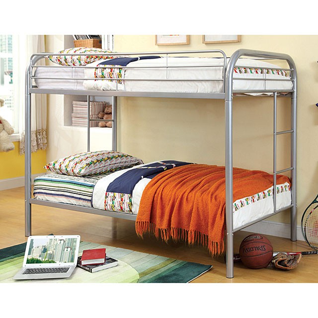 Furniture Of America Rainbow Twin/Twin Bunk Bed CM-BK1032-SV Silver Contemporary - sofafair.com