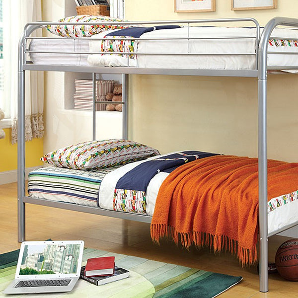 Furniture Of America Rainbow Twin/Twin Bunk Bed CM-BK1032-SV Silver Contemporary - sofafair.com