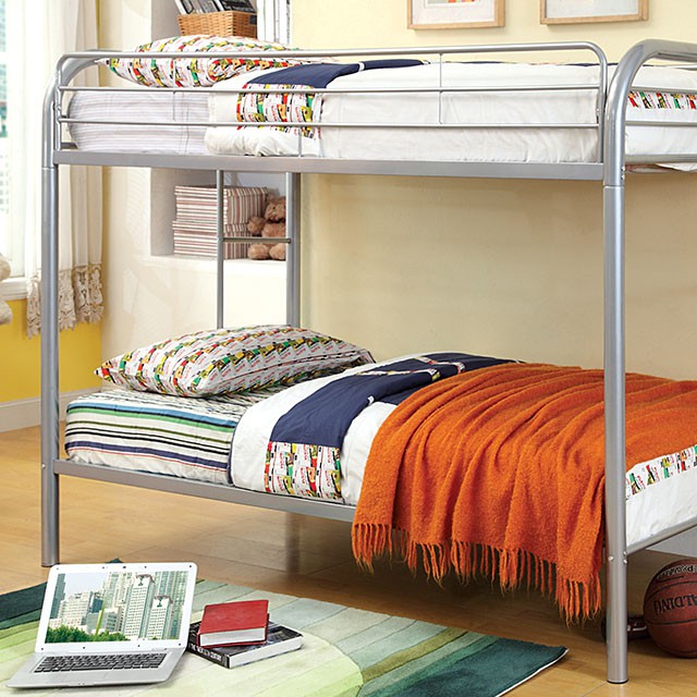 Furniture Of America Rainbow Twin/Twin Bunk Bed CM-BK1032-SV Silver Contemporary - sofafair.com