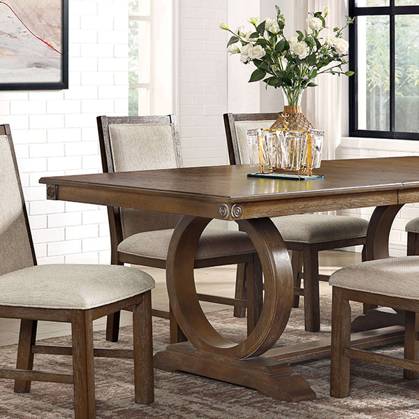 Furniture Of America Monclova Dining Table CM3249A-T Rustic Oak/Beige Transitional - sofafair.com