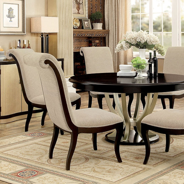 Furniture Of America Ornette Round Dining Table CM3353RT Espresso/Champagne Transitional - sofafair.com