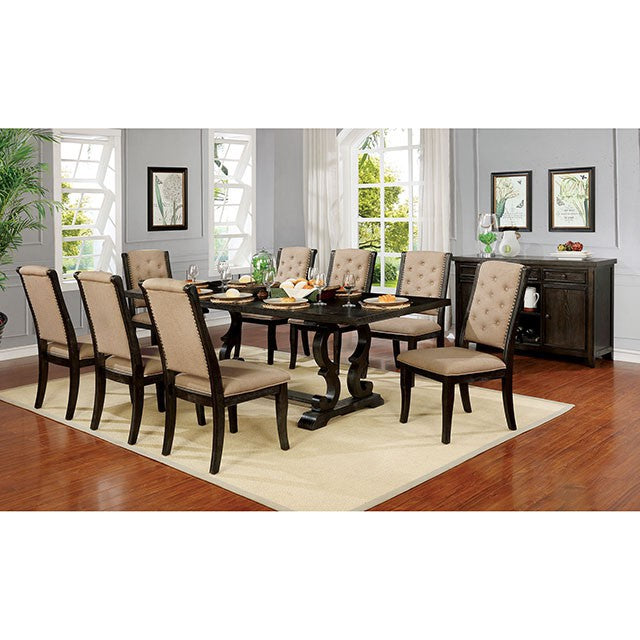 Furniture Of America Patience Dining Table CM3577WN-T Dark Walnut/Beige Rustic - sofafair.com