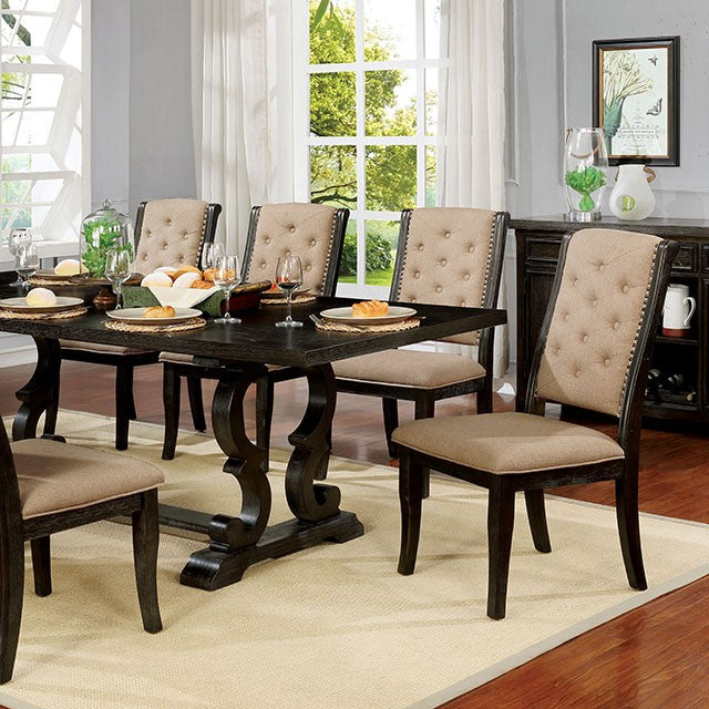 Furniture Of America Patience Dining Table CM3577WN-T Dark Walnut/Beige Rustic - sofafair.com