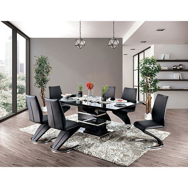 Furniture Of America Midvale 7 Pc Dining Table Set CM3650BK-T-7PC Black/Chrome Contemporary - sofafair.com