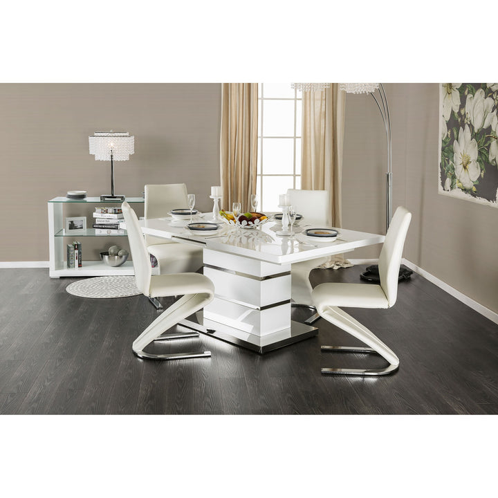 Furniture Of America Midvale 7 Pc Dining Table Set CM3650T-7PC White/Chrome Contemporary - sofafair.com
