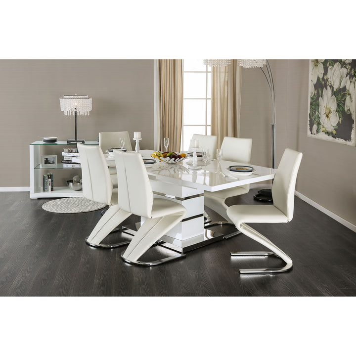 Furniture Of America Midvale 7 Pc Dining Table Set CM3650T-7PC White/Chrome Contemporary - sofafair.com