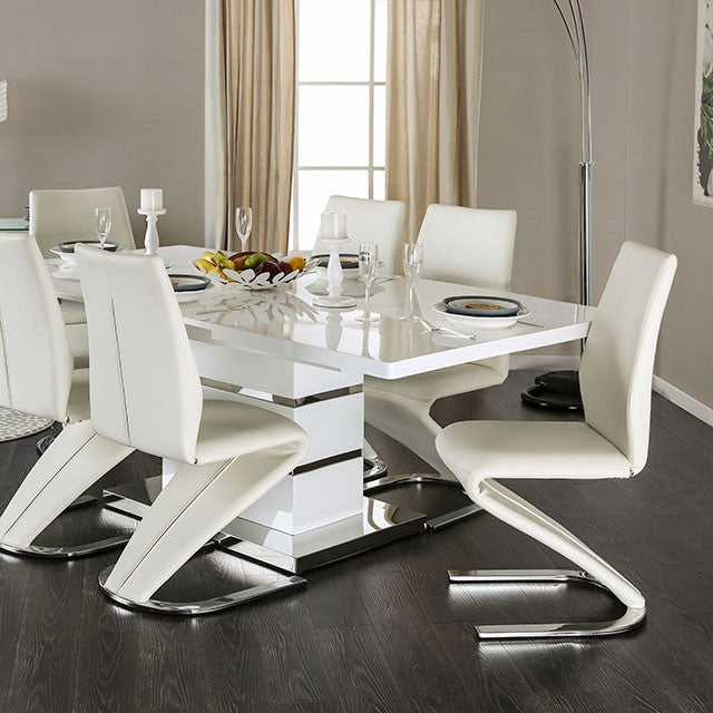 Furniture Of America Midvale 7 Pc Dining Table Set CM3650T-7PC White/Chrome Contemporary - sofafair.com