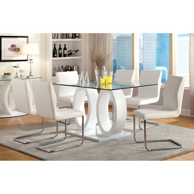 Furniture Of America Lodia 7 Pc Dining Table Set CM3825WH-T-7PC White Contemporary - sofafair.com