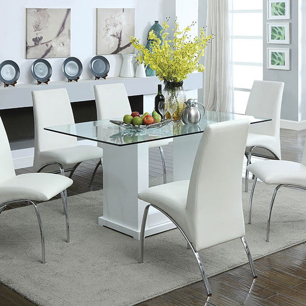 Furniture Of America Eva 7 Pc Dining Table Set CM3917T-7PC-8371WH White/Clear Contemporary - sofafair.com