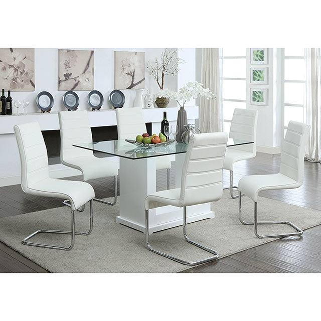 Furniture Of America Eva 7 Pc Dining Table Set CM3917T-7PC-8371WH White/Clear Contemporary - sofafair.com
