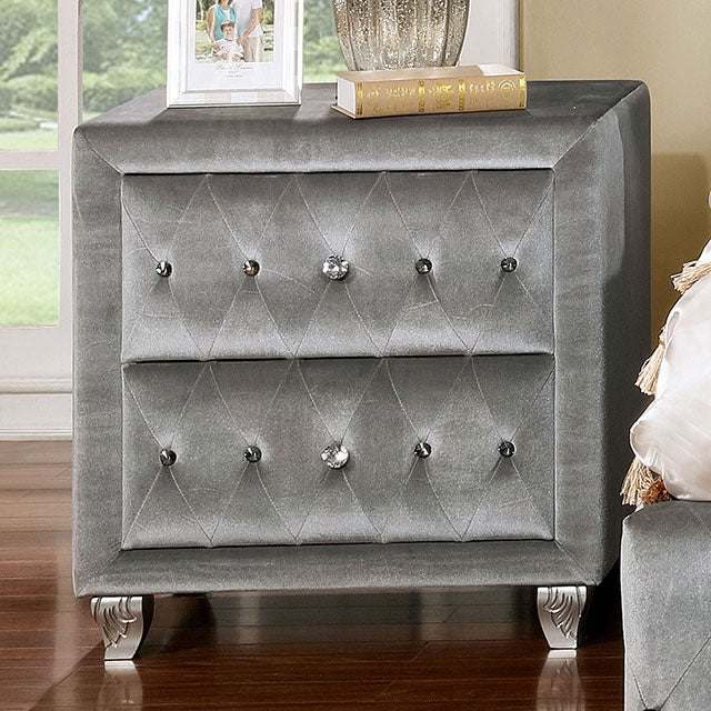Furniture Of America Alzir Night Stand FM7150GY-N Gray Glam - sofafair.com