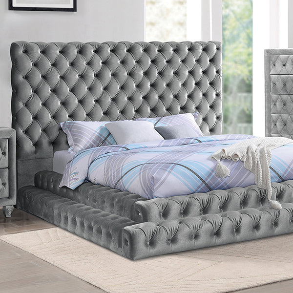 Furniture Of America Stefania Bed CM7227GY Gray Glam - sofafair.com