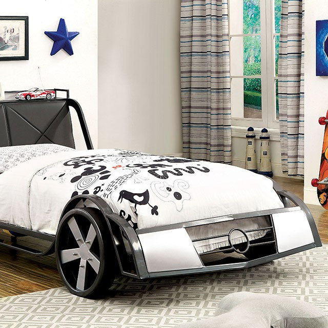 Furniture Of America GT Racer Full Bed CM7946F Silver/Gun Metal Novelty - sofafair.com