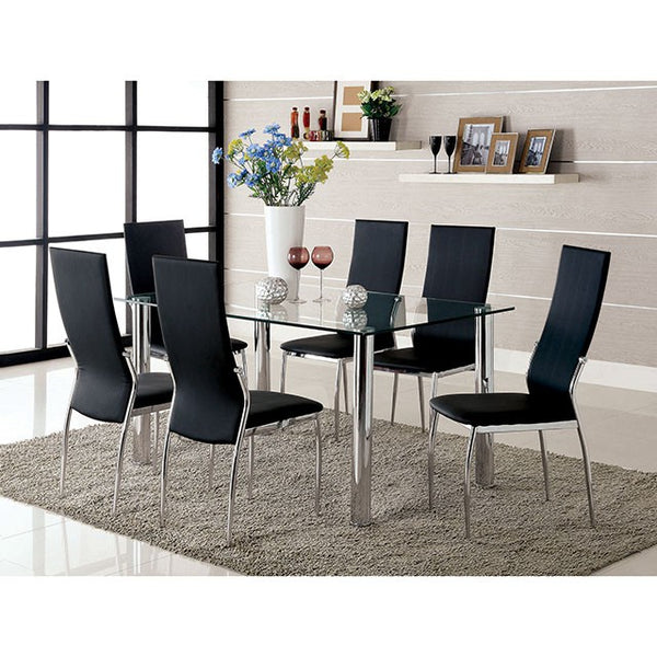 Furniture Of America Kona 7 Pc Dining Table Set CM8319T-8310WH-7PC Chrome Contemporary - sofafair.com