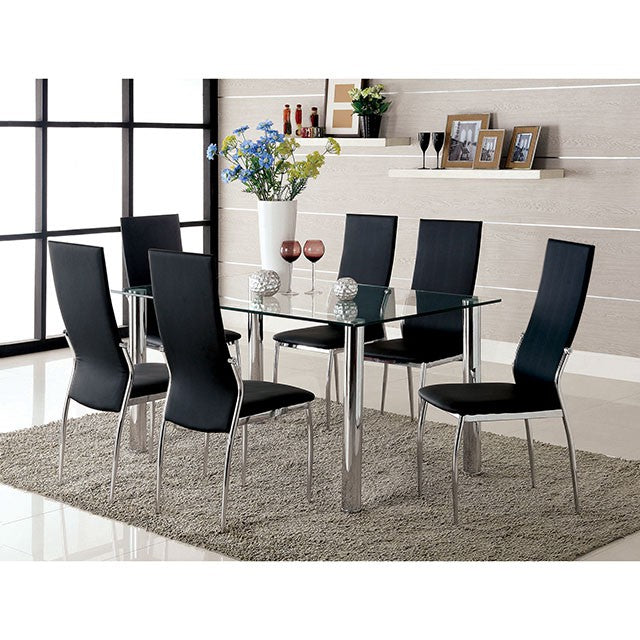 Furniture Of America Kona 7 Pc Dining Table Set CM8319T-8310WH-7PC Chrome Contemporary - sofafair.com