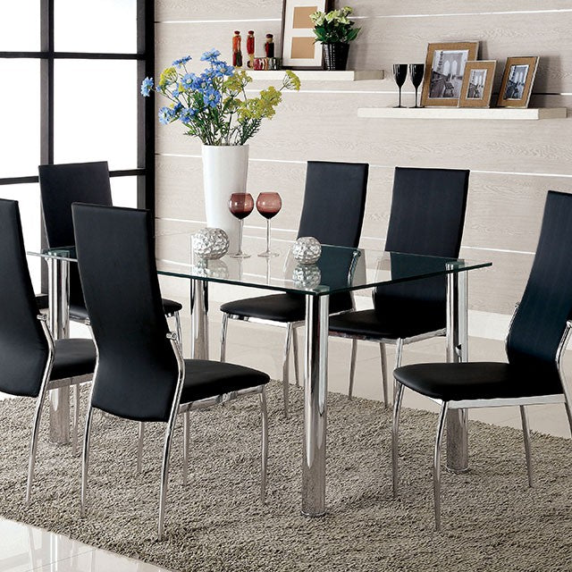 Furniture Of America Kona 7 Pc Dining Table Set CM8319T-8310WH-7PC Chrome Contemporary - sofafair.com