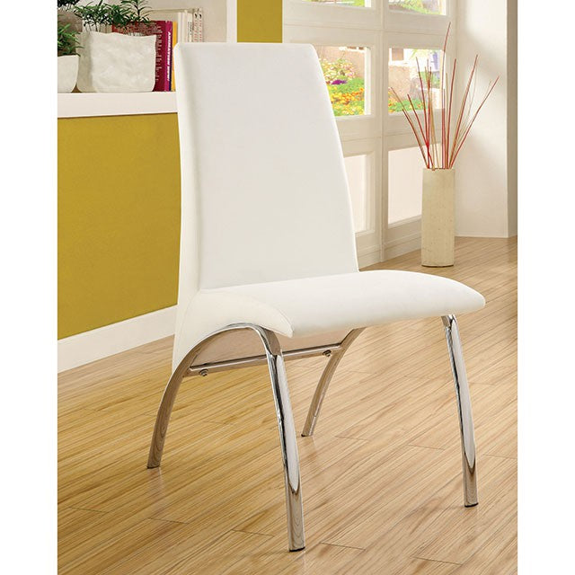 Furniture Of America Glenview 7 Pc Dining Table Set CM8372WH-T-7PC-8370 White/Chrome Contemporary - sofafair.com