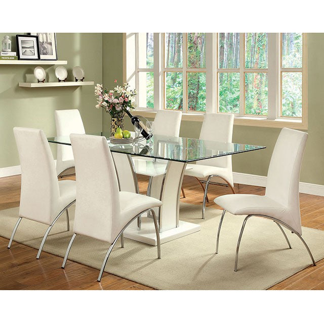 Furniture Of America Glenview 7 Pc Dining Table Set CM8372WH-T-7PC-8370 White/Chrome Contemporary - sofafair.com