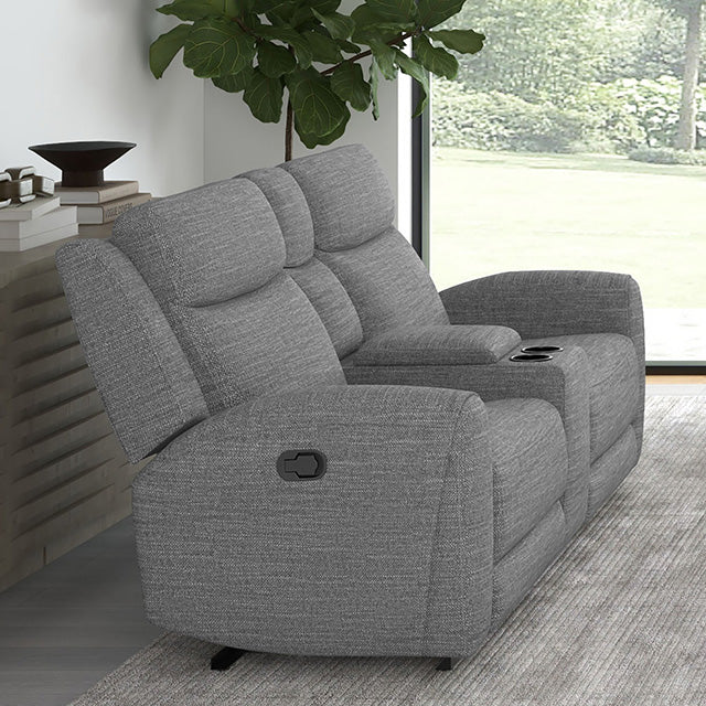 Furniture Of America Antonius Manual Recliner Loveseat w/ Console CM9985GY-LV-M Gray Contemporary - sofafair.com