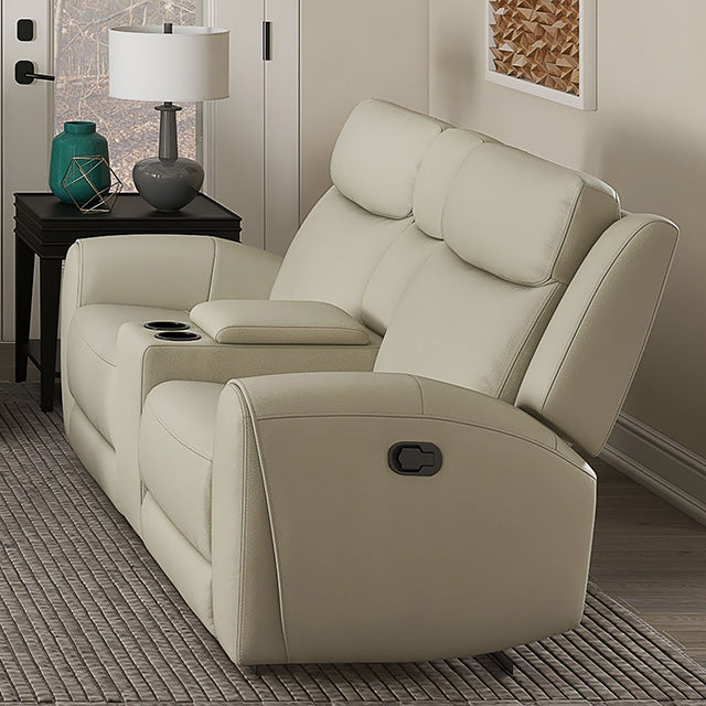 Furniture Of America Jacobus Manual Recliner Loveseat w/ Console CM9986BG-LV-M Beige Transitional - sofafair.com