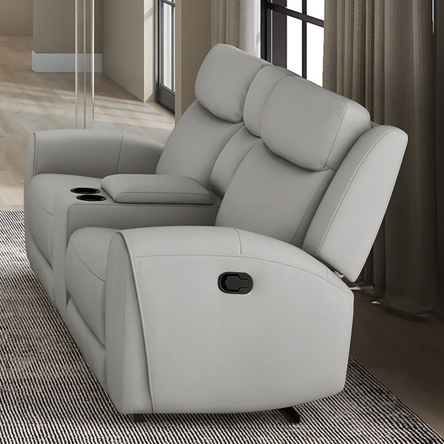 Furniture Of America Jacobus Manual Recliner Loveseat w/ Console CM9986LG-LV-M Light Gray Transitional - sofafair.com