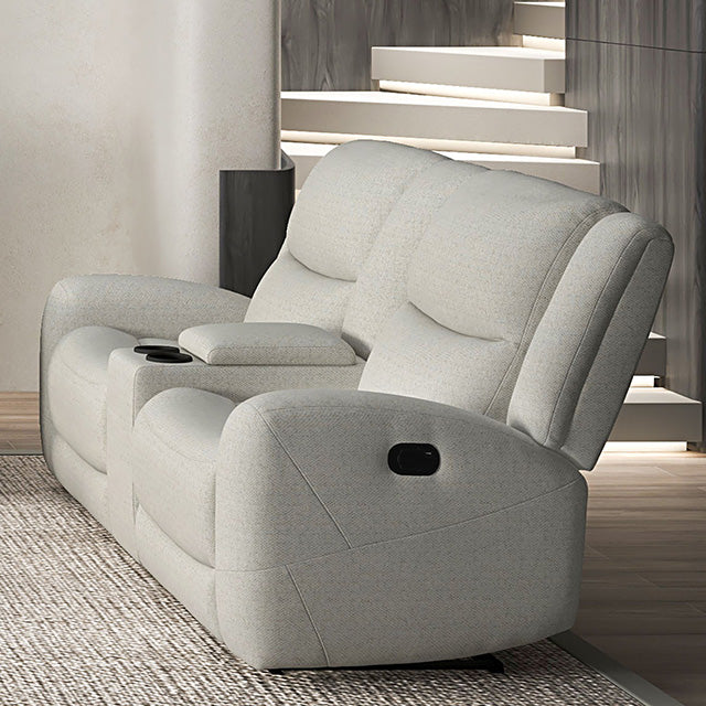 Furniture Of America Giraldus Manual Recliner Loveseat w/ Console CM9988BG-LV-M Beige Transitional - sofafair.com