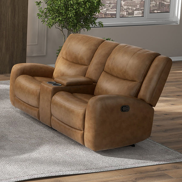 Furniture Of America Leolinus Manual Recliner Loveseat w/ Console CM9989BR-LV-M Brown Transitional - sofafair.com