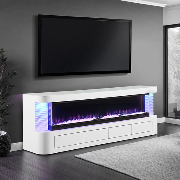 Furniture Of America Luken 71" TV Stand w/ Electric Fire Place FM-AC8010WH-TV White Contemporary - sofafair.com