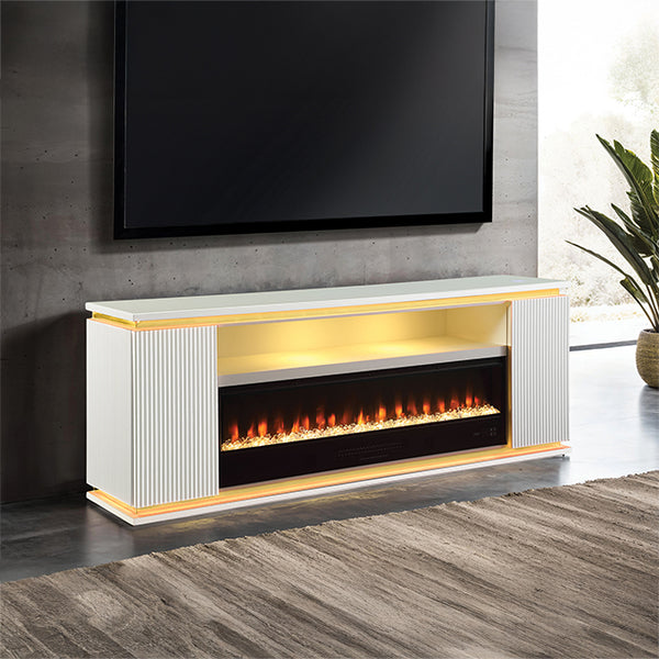 Furniture Of America Medea 71" TV Stand w/ Electric Fire Place FM-AC8011WH-TV White Contemporary - sofafair.com