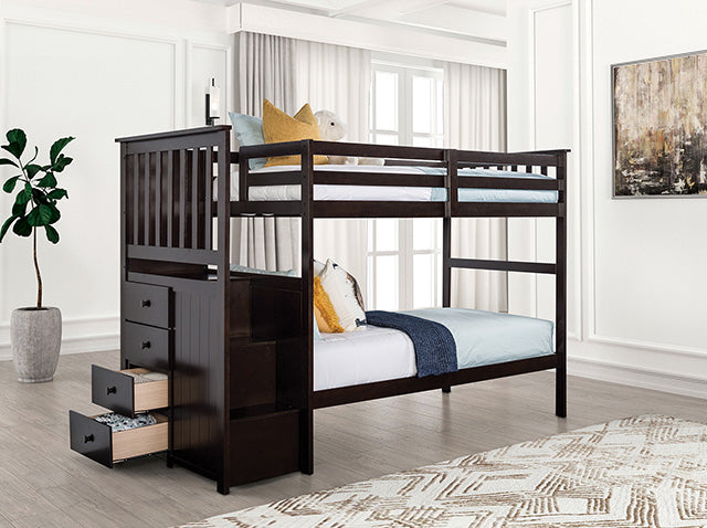 Furniture Of America Ontario Twin/Twin Bunk Bed FM-BK102ES Espresso Transitional - sofafair.com