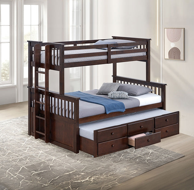 Furniture Of America University Twin/Full Bunk Bed FM-BK458F-DW Dark Walnut Transitional - sofafair.com