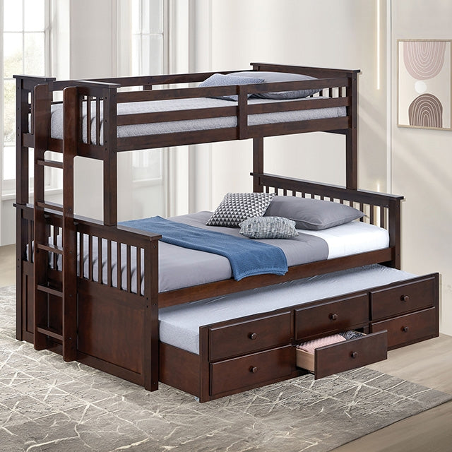 Furniture Of America University Twin/Full Bunk Bed FM-BK458F-DW Dark Walnut Transitional - sofafair.com