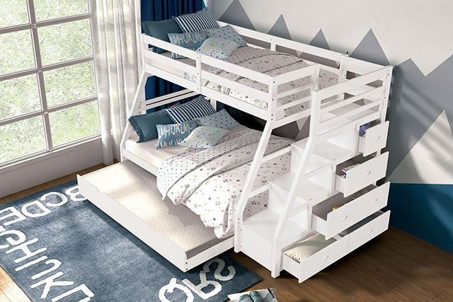 Furniture Of America Ellington Twin/Full Bunk Bed FM-BK611WH-BED White Transitional - sofafair.com