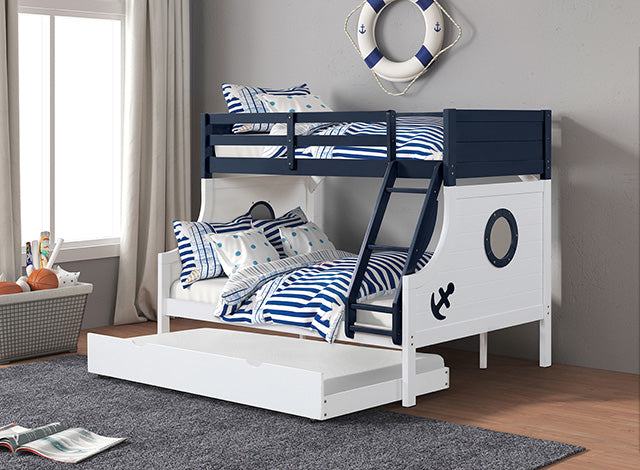 Furniture Of America Nautia Twin/Full Bunk Bed FM-BK629BL-BED Blue/White Novelty - sofafair.com