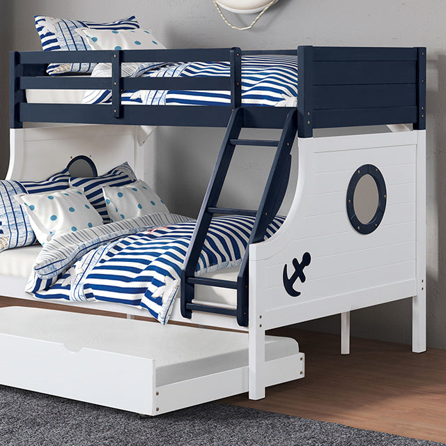 Furniture Of America Nautia Twin/Full Bunk Bed FM-BK629BL-BED Blue/White Novelty - sofafair.com