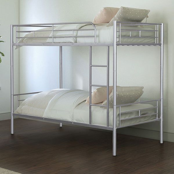 Furniture Of America Plutus Twin/Twin Metal Bunkbed FM-BK900SV-TT Silver Contemporary - sofafair.com