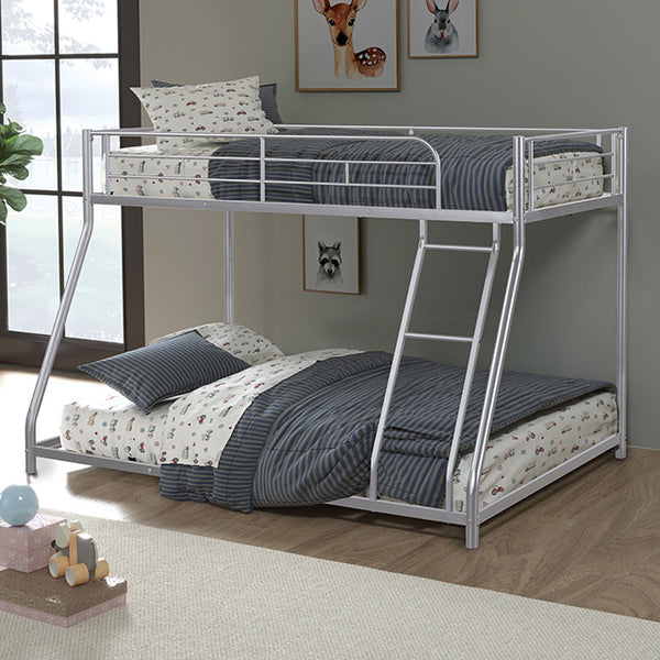 Furniture Of America Panos Twin/Full Metal Bunkbed FM-BK901SV-TF Silver Contemporary - sofafair.com